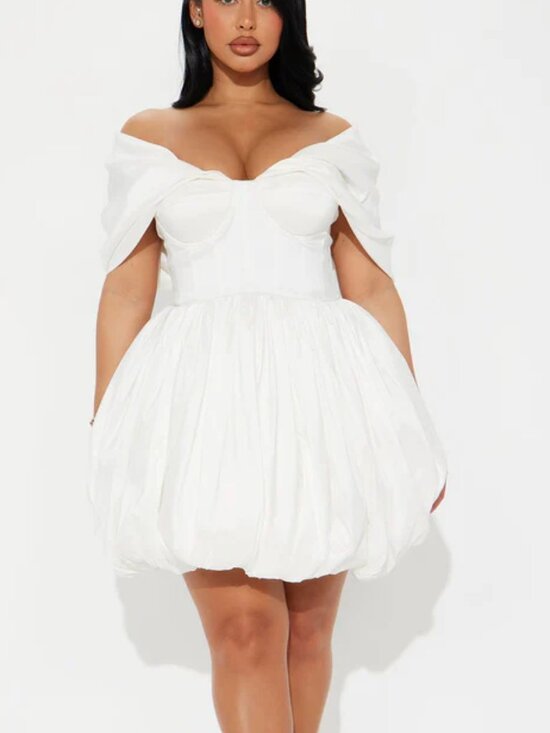 Fashion Nova Dresses & Skirts - Heavenly Aura Satin Bubble Mini Dress – White – L – NWT Never Worn